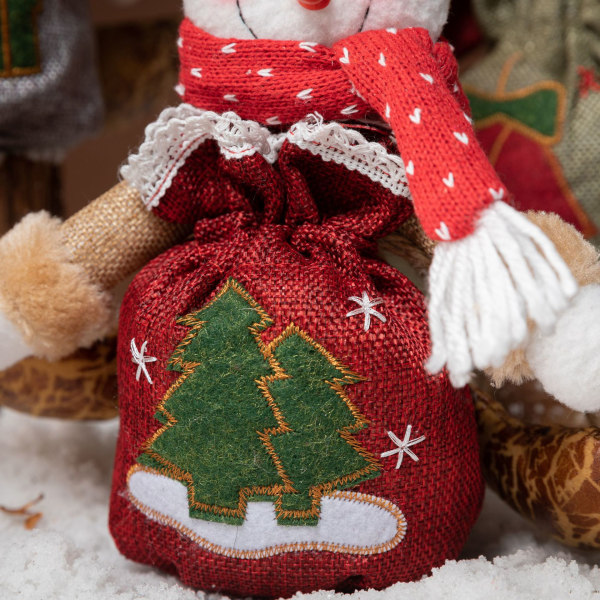 Bitar Jul 3D Doll Dekoration Presentpåse med dragsko Återanvändbara julgodispåsar Tomte, Älg, Snögubbe, Tomtebroderityg Julförvaring
