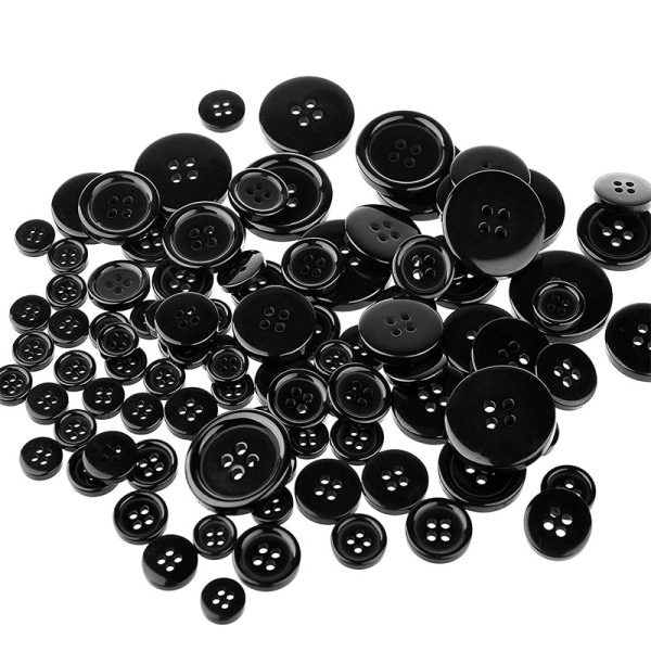 160 stk. runde knapper i resin, svart og hvit, syknapper, dressknapper, 4-hulls knapper