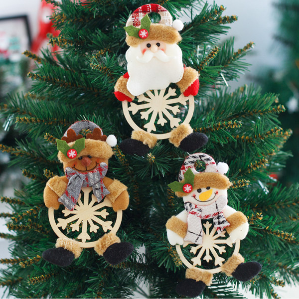 3 jul trä hängsmycken jul snöflinga trä seriefigur dekorationer på julgran dekoration 19*12cm