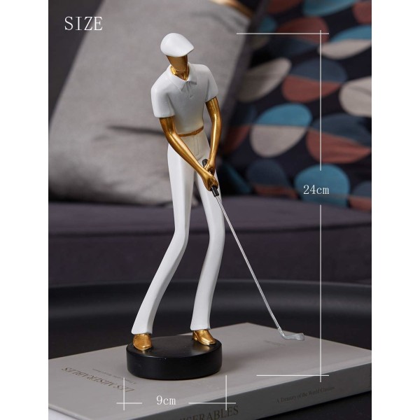 Konst Golfspelare Staty Inredning Golf Skulptur Harts Konst Present Vit 24 cm, sektion C