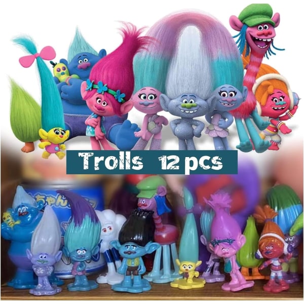 12PCS Mini Trolls Action Figure Leksaker, Trolls Action Figure Toys Trolls Party Supplies Collectable Doll för barn