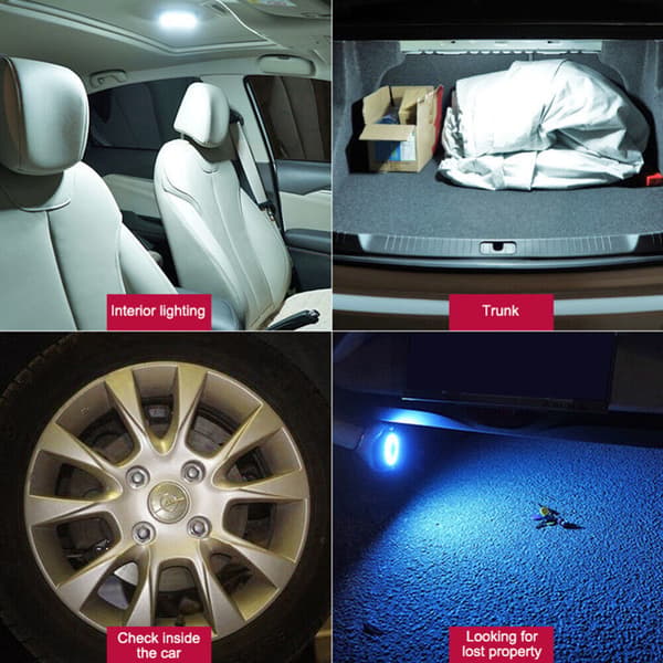 LED Leselys for Bilinteriør USB-Lading Taklampe Blå Hvite Lamper Rund