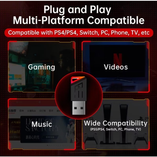 Gaming hörlurar med mic KOFIRE UG05 - Trådlösa upp till 40h för Ps4/Ps5 PC White-black