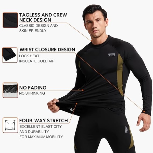 Thermal Set Vinter Jaktutrustning Sport Long Johns Base Layer Low Top Mellanvikt (svart, medium)