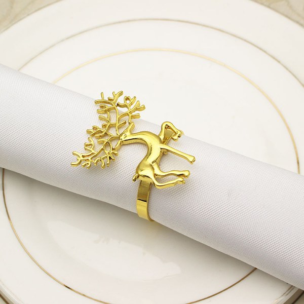 Christmas Gold Deer Servettringar Set med 12 för jul, Thanksgiving, semester, middag, festbordsdekorationer