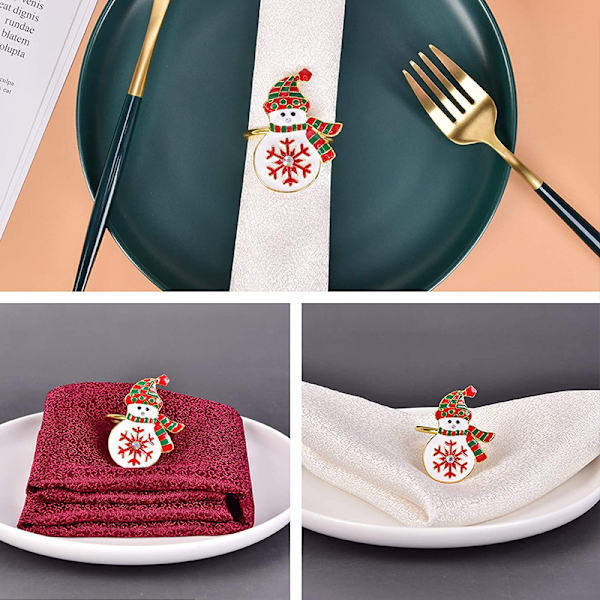 Sæt med 9 Jule Snemand Servietringe, Servietspænder, Servietringholdere til Jul, Thanksgiving, Borddekoration (Snemand-Sølv)