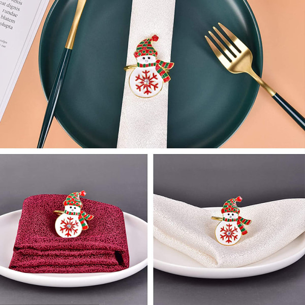 Set med 9 julsnögubbe servettringar, servettspännen, servettringhållare för jul, Thanksgiving, middagsbordsdekoration (Snögubbe-silver)