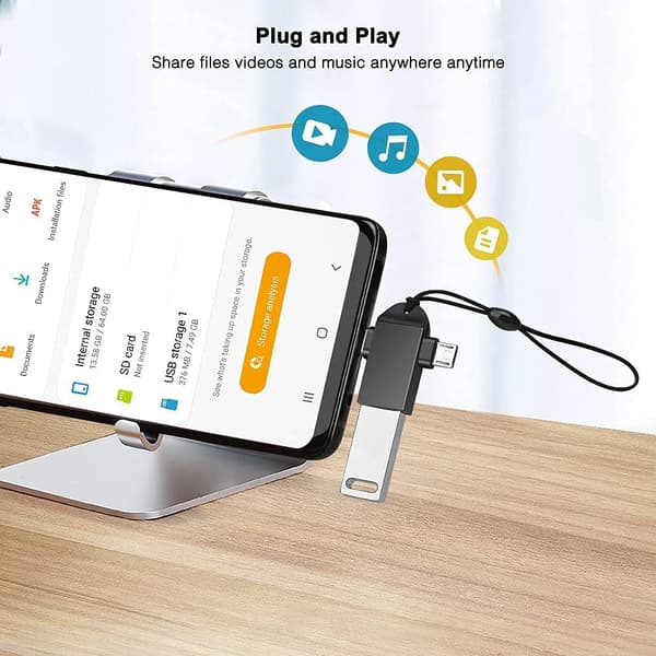 2-in-1 Micro USB/USB-C - USB 3.0 -sovitin kaulanauhalla (2 kpl), Seminer USB C - USB -sovitin, Micro - USB -muunninsovitin, musta