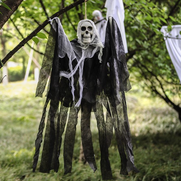 Halloween dekoration hängande spöken över gränsen exklusivt för skelett gasväv spökansikten spökhus dörröppning läskiga rekvisita spökhängningar