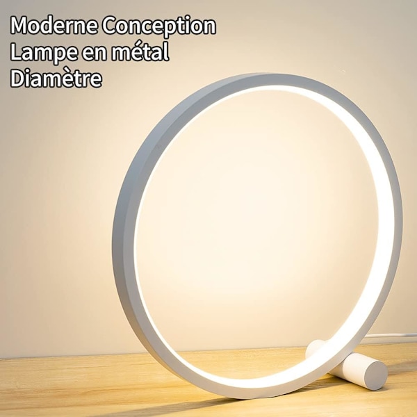 Led sänglampa Dimbar Touch-bordslampa, 3 färger 10 ljusstyrka Modern cirkulär design, metallmaterial, skrivbordsläslampa i sovrummet