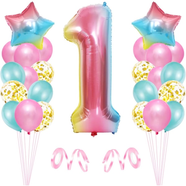 1:a födelsedag flickballong, 1:a födelsedag, rosa ballong nummer 1, födelsedagsdekoration, grattis på födelsedagen ballong, 1:a flickans födelsedagsfest dekoration