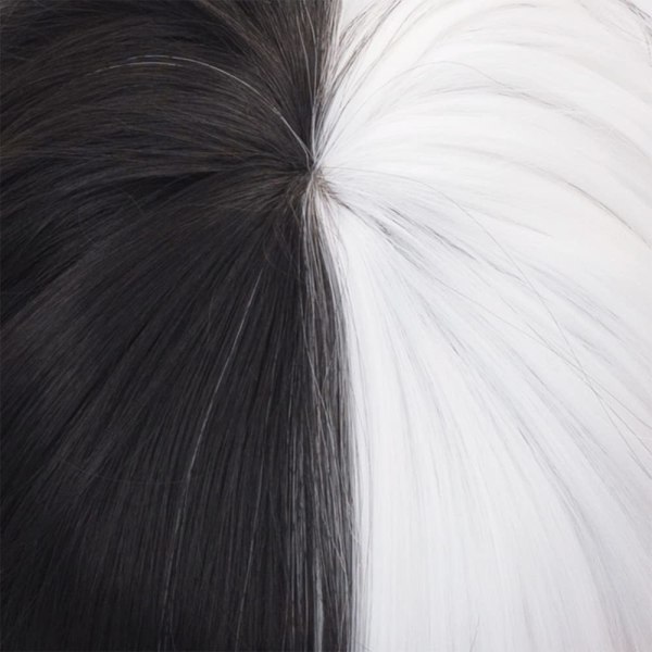 Svart och vit hellängd peruk med lugg Kort vågigt värmebeständigt syntetiskt hår för kvinnor