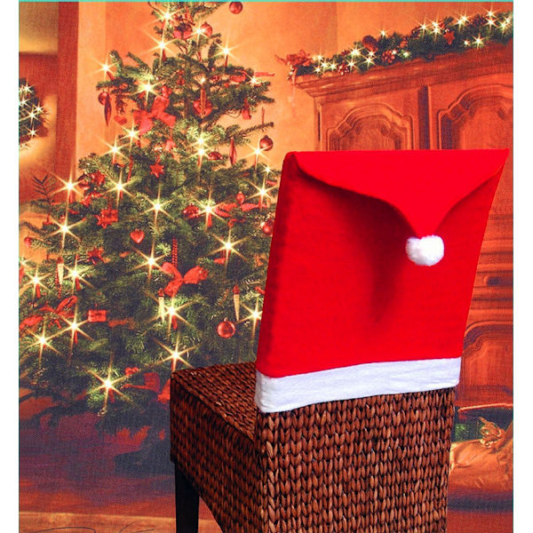6st julstolsöverdrag, jultomtehatt Underöverdrag Xmas stol cover för julens matsal dekoration