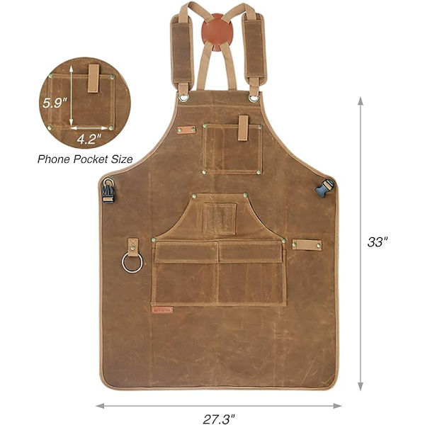 Arbetsförkläde för män med 9 verktygsfickor, Snickarförkläde med slitstark vaxduk, Verktygsförkläde present till snickare