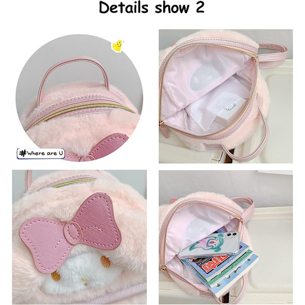 Söt plysch tjej skolryggsäck 3D Kawaii djur tecknad skolväska för flicka ryggsäck skolmaterial rosa kanin