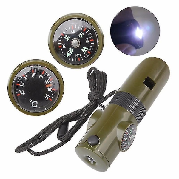 Sju-i-ett Whistle Multifunktion Överlevnadskompass Överlevnad Utomhus Whistle Compass Termometer
