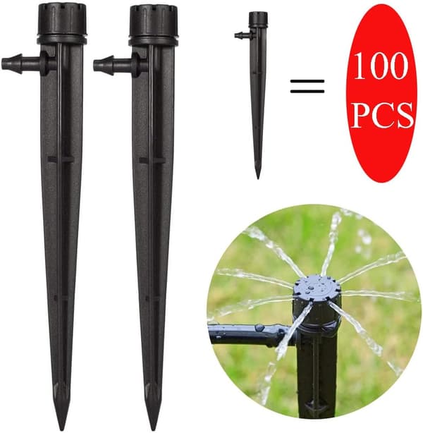 100 st Trädgårdsbevattning droppare för 4 mm/7 mm rör 360 grader 8 justerbara hål Micro Flow bevattningssystem kit