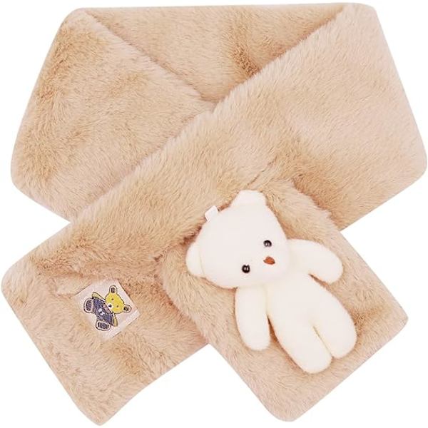 Flickor Pojkar Varm plysch halsduk Halsvärmare Vinter Söt katt Tjock mjuk sjal Wrap Scarves (Bear-Beige)