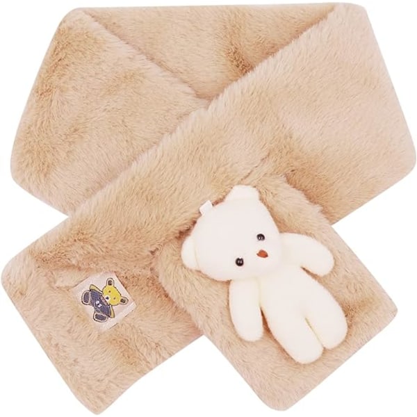 Jenter Gutter Varm Plysj Skjerf Halsvarmer Vinter Søt Katt Tykk Myk Sjal Wrap Skjerf (Bjørn-beige)