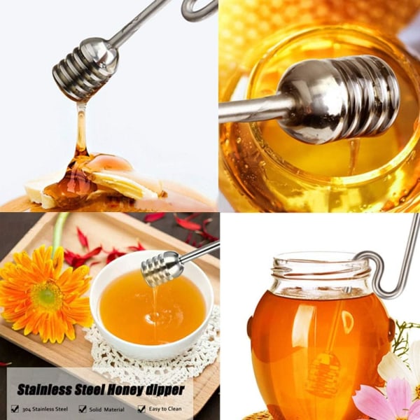 Honey Dipper Sticks Rostfritt stål, raka och böjda honungsskedsrörrör för honungskrukor-behållare-6,3 tum