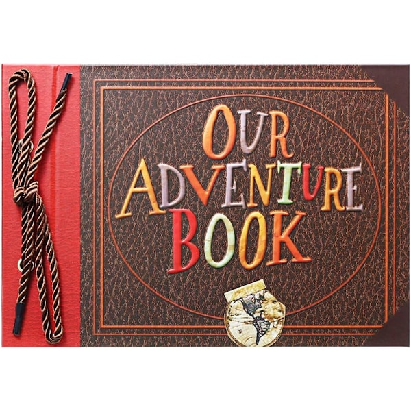 Valokuva-albumi, Our Adventure Book -leikekirja, kohokuvioidut sanat, kova kansi, elokuva Up -matkaleikekirja vuosipäivää, häitä, matkustamista, vauvakutsuja varten