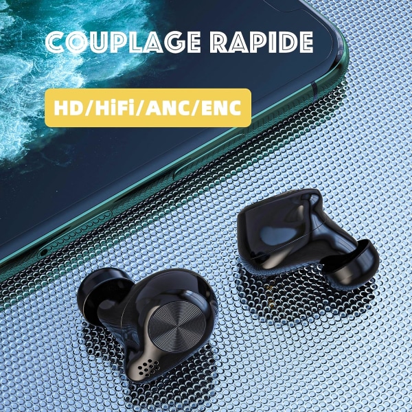 Trådløse Bluetooth-øretelefoner, støjreducerende trådløse hovedtelefoner, 3D dynamiske vandtætte sports Bluetooth-øretelefoner, 32 timers berøringskontrol med HD indbygget