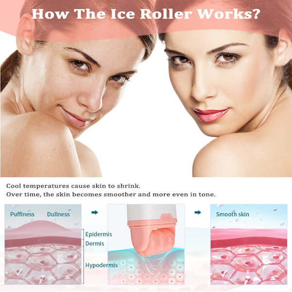 Ice Roller för ansikte och ögon, Ice Roller för lindring av ögonsvullnader, migrän, smärtlindring, mindre skada, sommarkylande ansiktshudvårdsprodukter (rosa-