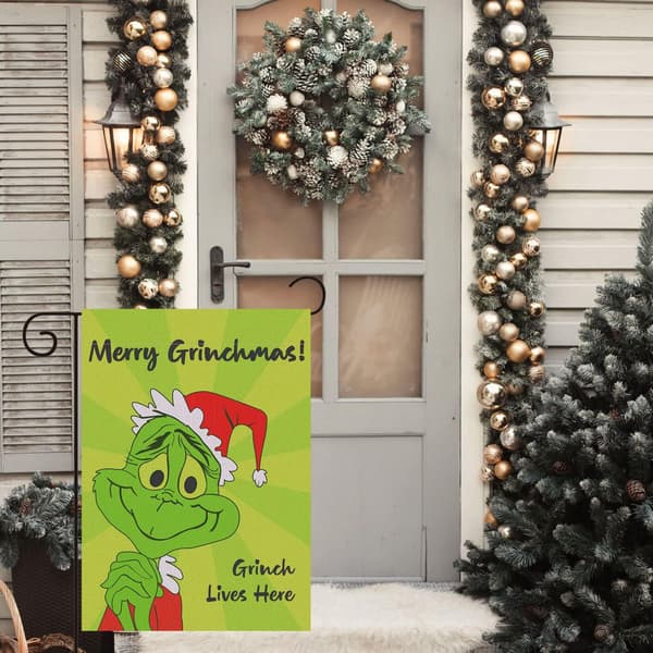 Jule Grinch Haveflag, haveflag dobbeltsidet vertikal