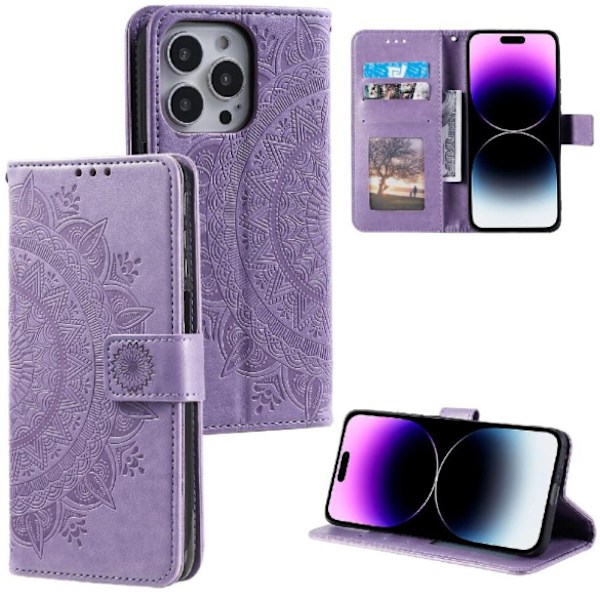 Flipfodral för i-phone 16 pro Totem Prägling Pu Läder Plånbok Fodral Kickstand