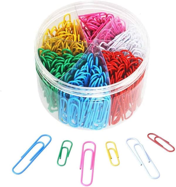 Papirklips, 450 stk fargerike papirklips, medium 28mm og ekstra
