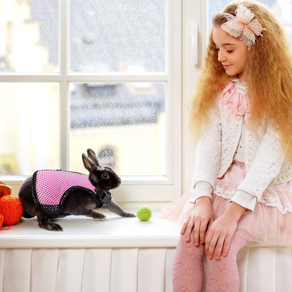 Justerbar Kaninsele Mjukt Kanin Koppel Sele Mesh Bunny Sele Hamsterväst med Elastiskt Koppel för Små Djur Kaniner Hamstrar Katter Promenader