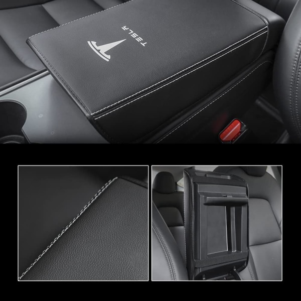 Cover för Tesla Model 3 Model Y PU Läder Center Console Protector Pad Bil Vattentät Armstöd Box Matt för Model 3 2017-2022 Modell