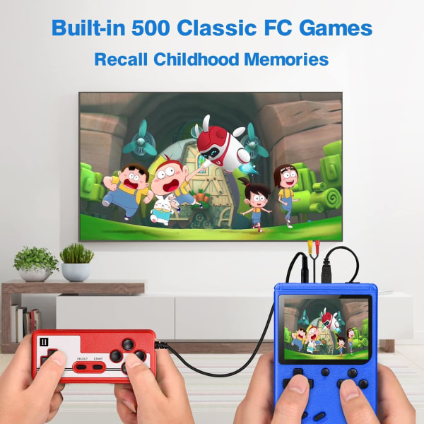 Inbyggd 500 klassiska spel retro videospelskonsol barnpresenter för par, vuxna, barn, pojkar blå