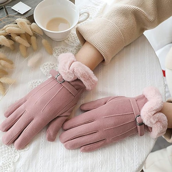 Vinterhandskar för kvinnor Pekskärmsvinterhandskar för kvinnor Thermal varmt foder， mörkrosa