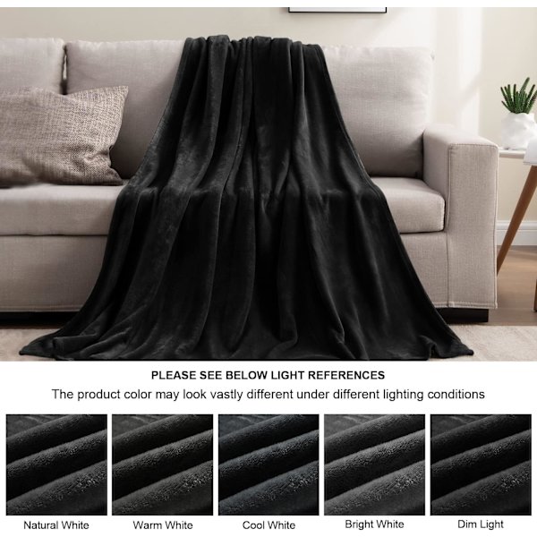 Fleece Tæpper Sort Dobbelt Størrelse Tæpper til Sofa og Seng, Hyggeligt Fuzzy Tæppe, Super Bløde og Varme Letvægtstæpper, 149 x 200 cm