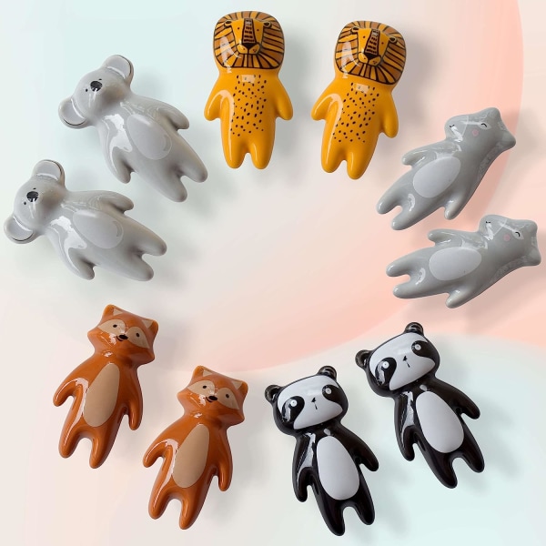 Söta djur keramiska lådknappar - Låddrag för barn, vackra handtag för dekorationsmöbler, skåpsknoppar med skruvar (10 st)