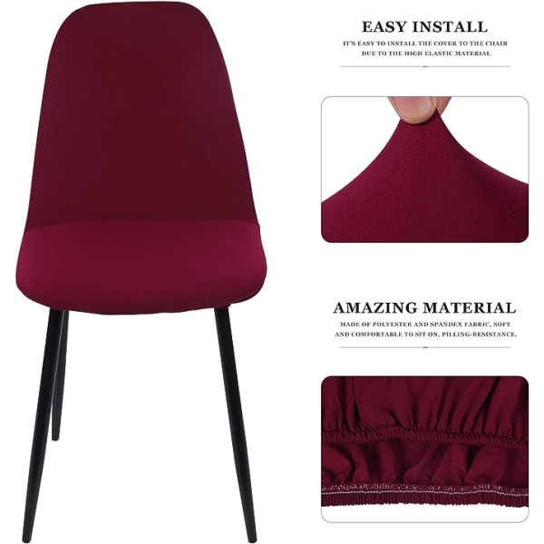 Set med 4 avtagbar tvättbar skandinavisk cover Shell Side Armless Cover för kök, matsal, sovrum, vardagsrums sidostol, röd