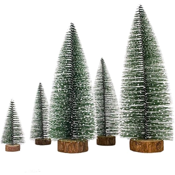 5 stycken konstgjorda mini jul sisal snö frost träd med LED Fairy String Light, flaska borste träd plast vinter snö prydnader bordsskiva träd
