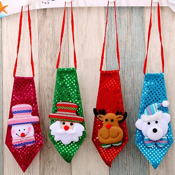 4 stykker julesequinsslips Julemand snemand rensdyr slips julefest udklædning familiefest