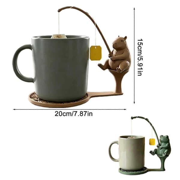 Fiskekompiser Te-poseholder for Kjøkken, Søt Dyre-te-poseholder i Resin for Teelskere （Frog）
