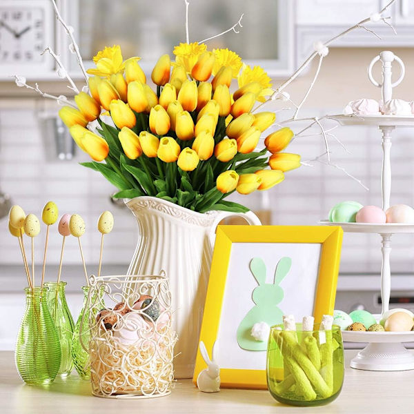 9 stk. Kunstige Orange Tulipaner Blomster Falske Tulipanstilke Ægte Følelse PU Tulipaner til Påske Forår Krans Blomsterarrangement Midterstykke Bryllupsbuket Ta