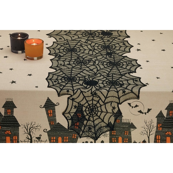 Spetsöverlägg Bordsskiva Collection Gotisk Halloween-dekor, bordslöpare, 18x72, spindelnät