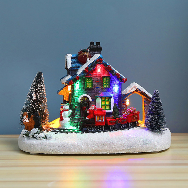 Juldekoration LED-ljus snö hus glödande hydda ornament