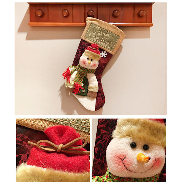 3 stk. 45 cm Julestrømper Klassiske Store Strømper Julemand, Snemand, Rensdyr Julefigur til Familie Julefrokost Dekorationer