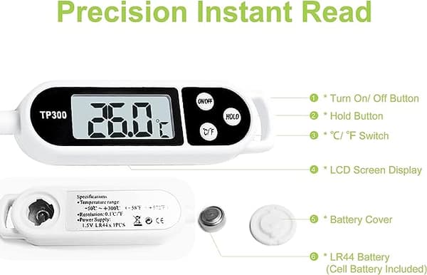 Matlagningstermometer, matlagningstermometer för snabbläsning med lång sond och LCD-skärm, digital kökstermometer kötttermometer för matlagning, kött,