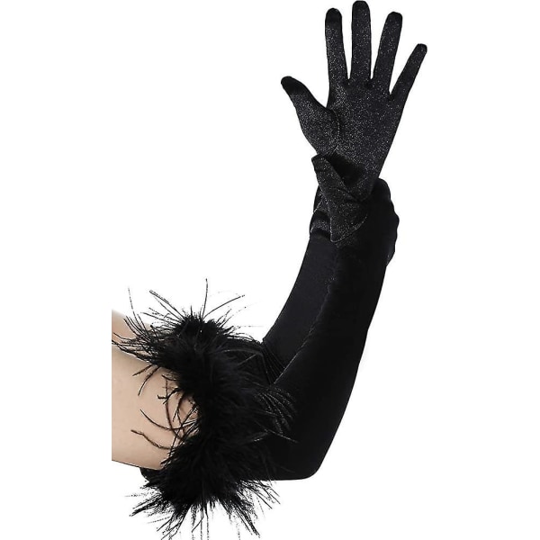 Lange Opera Hansker Sateng Fjærhansker 1920-talls Stil Brude Fancy Dress Hansker black