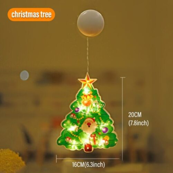 Julfönsterhängande LED-ljus Xmas Ornament Sugkopp Batteri Heminredning， Julgran