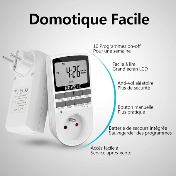 Elektrisk og Digital Stikkontakt Timer, Digital Stikkontakt Timer med Tyverisikringsfunktion og Stort LCD Display, Spar Strøm (Pakke med 2)