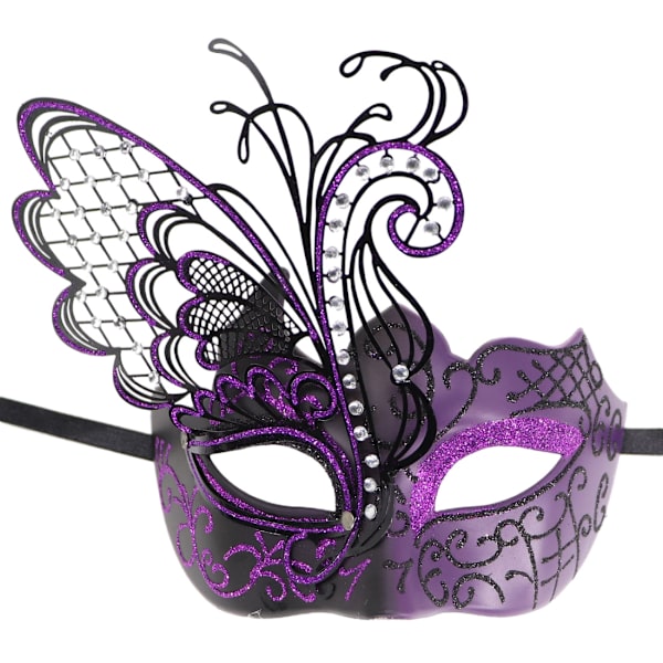 Erilaisia perhosstrassikoristeisia metallisia venetsialaisia naisten naamioita naamiaisiin/Mardi Gras -juhliin/seksikkäisiin teemajuhliin/häihin, violetti perhonen