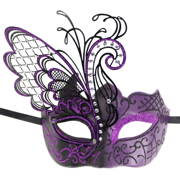 Olika Butterfly Rhinestone Metal Venetian Women Mask för Maskerad/Mardi Gras Party/Sexig kostymboll/bröllopslila fjäril